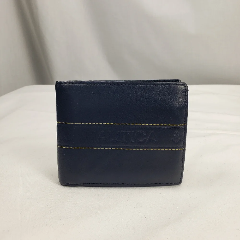 Nautica Leather Blue Bifold Wallet Unisex